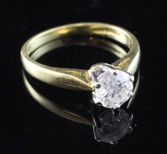 An 18ct gold and solitaire diamond ring, size L.(-)